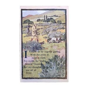 Antique 1911 Post Mark‎ Thoughts Of You Hunting Dog Cambridge MA Post Card